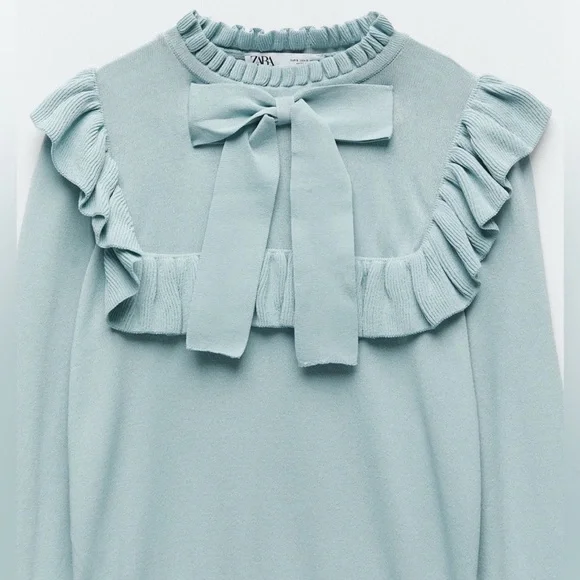 Zara women’s Ruffle knit sweater with Bow - Picture 7 of 14